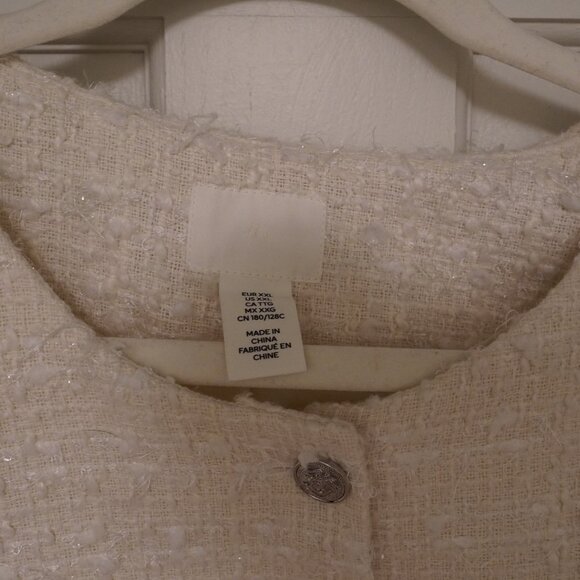 Cream Textured Bouclé Cropped Lady Jacket XXL White Sparkle Button Front - Picture 2 of 5